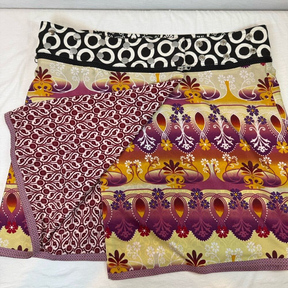 Zand Amsterdam Reversible Snap Wrap Skirt Pink Yellow Floral Geo Boho Adjustable